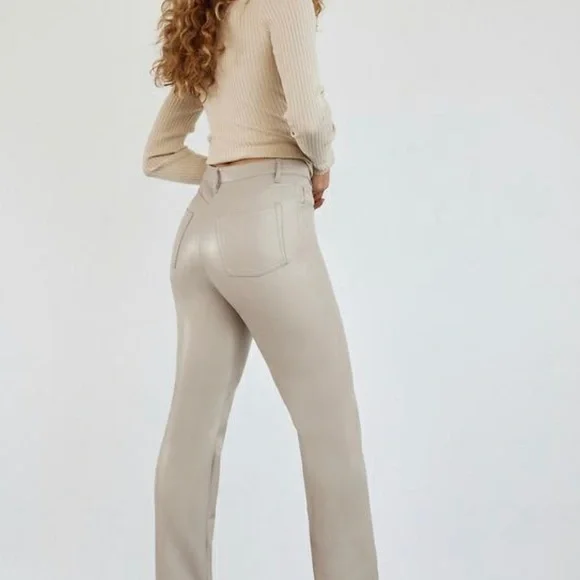 Wilfred MELINA PANT size 4 color light taupe straight leg high rise faux leather - Picture 5 of 6